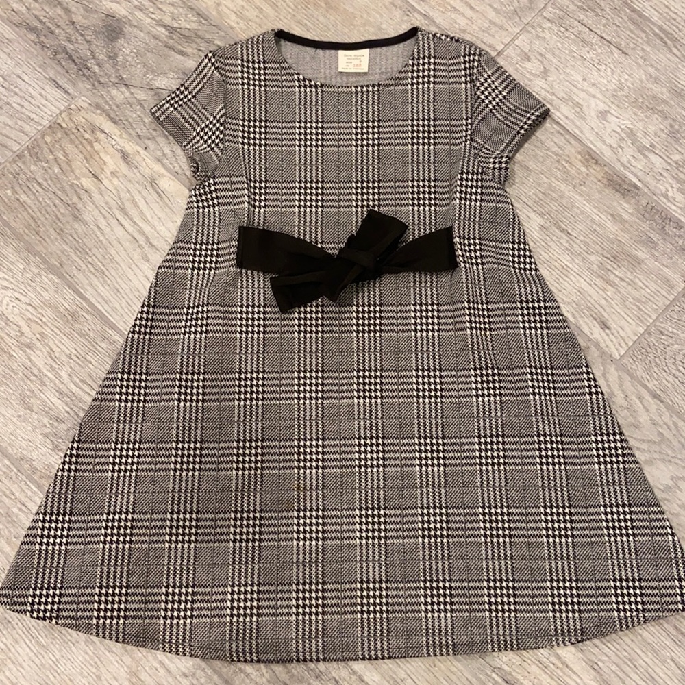 Zara Girls Black and White Plaid Dress - Size 7